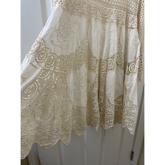 Anthropologie Raga Womens Sz L CROCHET A-LINE Tunic OFF-WHITE COLOR Bohemian - Picture 2 of 9
